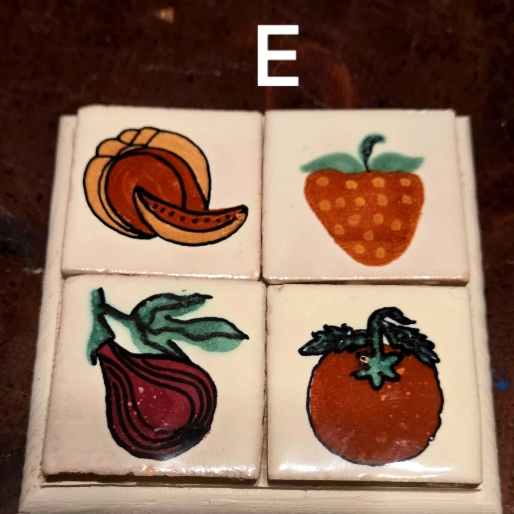 Vintage Hand Painted Ceramic Tile Coaster Fruit Vegetable Folk Art Your Choice